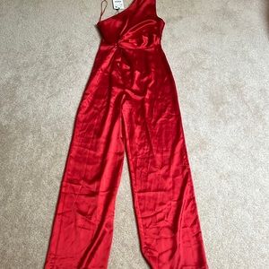 Zara Red Silk Jumpsuit